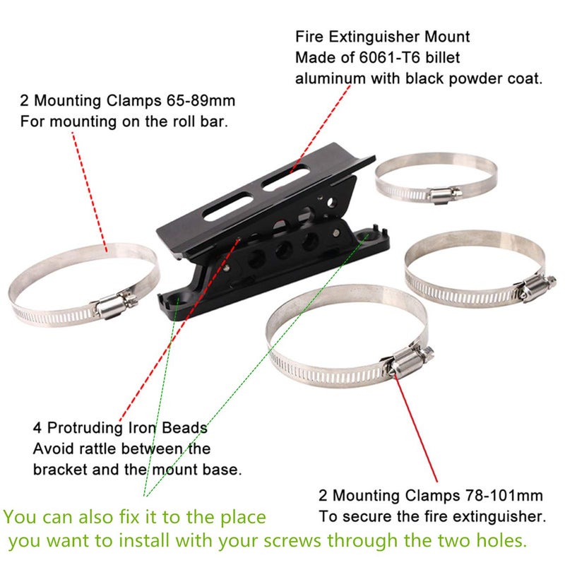 MFC Adjustable Roll Bar Fire Extinguisher Holder Mount with 4 Clamps Compatible with for Jeep Wrangler Gladiator UTV Polaris RZR Ranger Ford Bronco, Aluminum-1-year Warranty - Image 5